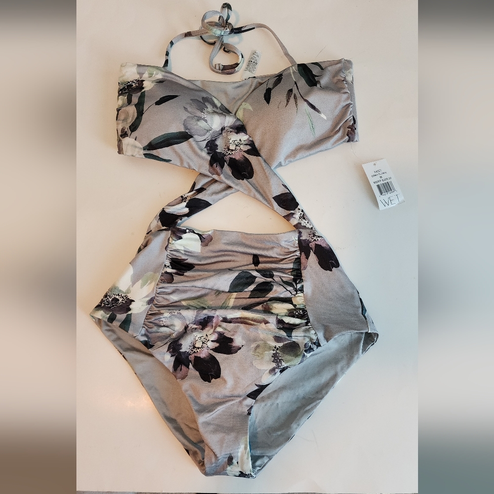 WET Swimweat Luxe Yacht Taylor One-Piece Swimsuit In Gray Floral Size MED - Picture 4 of 15